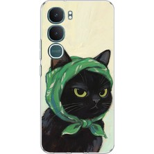 TechTree Vivo Y31 5g Uyumlu Babushka Yeşil Başörtülü Siyah Kedi Baskılı Silikon Kılıf