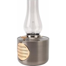 Retro Gaz Lambası Şeklinde Dimmerli Işıklı Bluetooth Hoparlör Başucu Lambası Fonksiyonlu (Gümüş)
