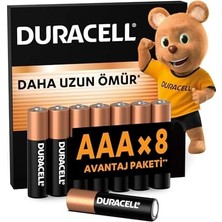 Duracell Basıc Aaa Alkalin Ince Kalem Pil (8'li Paket) – 1,5V – Daha Uzun Ömürlü – Günlük Cihazlar Için Güvenilir Güç – Plastik Içermeyen Ambalaj - MN2400
