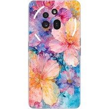 TechTree Nothing Phone (3A) Pro Uyumlu Renkli Çiçekler Sulu Boya Baskılı Silikon Kılıf