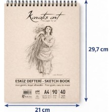 A4 Eskiz Defteri, Ince Grenli, Kolay Silinebilir Ph Nötr Kağıt, Spiralli Book, 90 G/m², 40 Yaprak, Çizim ve Karakalem Için