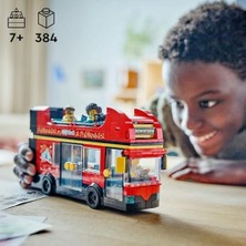 City Kırmızı Iki Katlı Gezi Otobüsü 60407 – 7 Yaş ve Üzeri Kız ve Erkek Çocuklar Için Yılbaşı Hediyesi Fikri, 4 Minifigür ve 1 Bebek Figürü Içeren Yaratıcı Oyuncak Yapım Seti (384 Parça)