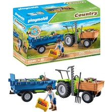 Playmobil Country 71249 Römorklu Traktör, Taşıma Kutuları Dahil, Organik Çiftlik Için Yeşil Traktör, 4 Yaşından Büyük Çocuklar Için Sürdürülebilir Oyuncak
