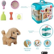 Oyuncak Sesli Işıklı Yürüyen Hareketli Köpek Taşıma Çantalı Aksesuarlı Set Taşınabilir Çanta +Pil (Mavi-Sarı)