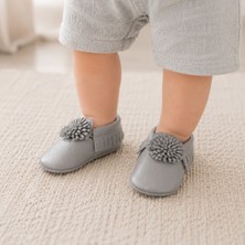 Banu’m Serisi Silver %100 Hakiki Deri Bebek Makoseni 12,5 cm İç Taban Yumuşak Taban İlk Adım Ayakkabısı Gri 6-9 Ay