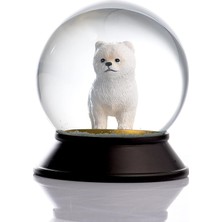 Cam ve Reçine Altın Patiler Köpek Pomeranian Boo (Beyaz) Kar Küresi Hediye