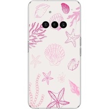 TechTree Nothing Phone (3A) Uyumlu Pembe Deniz Yıldızı ve Kabuk Baskılı Silikon Kılıf