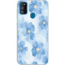 TechTree Samsung Galaxy M30S/M21 Uyumlu Mavi Çiçekler Baskılı Silikon Kılıf