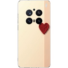 TechTree Vivo X200 Pro Uyumlu Krem Zeminli Kırmızı Kalp Baskılı Silikon Kılıf