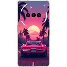 TechTree Nothing Phone (3A) Uyumlu Palmiye Neon Pembe Araba Baskılı Silikon Kılıf