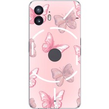 TechTree Nothing Phone (2) Uyumlu Pembe Kelebekler Baskılı Silikon Kılıf