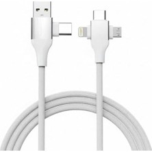 USB Type-C 5'i 1 Arada Çoklu Hızlı Şarj Kablosu, Lightning ile Uyumlu, Micro USB Destekli, Taşınabilir (Beyaz)
