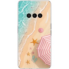 TechTree Nothing Phone (3A) Uyumlu Pembe Şemsiyeli Sahil Baskılı Silikon Kılıf