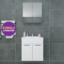 Regnum 65 cm Etajerli Lavabolu Banyo Dolabı Takımı Parlak Beyaz MDF Lam