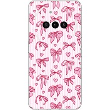 TechTree Nothing Phone (3A) Uyumlu Pembe Fiyonk ve Kalp Desenli Baskılı Silikon Kılıf