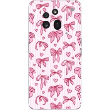 TechTree Nothing Phone (3A) Pro Uyumlu Pembe Fiyonk ve Kalp Desenli Baskılı Silikon Kılıf