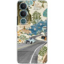 TechTree Vivo Y31 5g Uyumlu Yeşil Sanatsal Yol Çiçekler Baskılı Silikon Kılıf