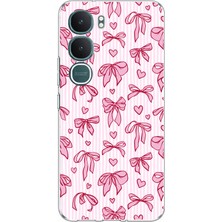 TechTree Vivo Y31 5g Uyumlu Pembe Fiyonk ve Kalp Desenli Baskılı Silikon Kılıf