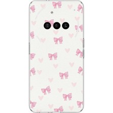 TechTree Nothing Phone (3A) Uyumlu Fiyonklar ve Pembe Kalpler Baskılı Silikon Kılıf