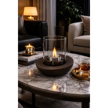 Stone Edition KAHVERENGİ Bacasız Beton Masaüstü Şömine | Kokusuz, Dumansız %100 Güvenli | 1 Litre Yakıtı Hediyeli (Kahverengi