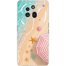 TechTree Nothing Phone (3A) Pro Uyumlu Pembe Şemsiyeli Sahil Baskılı Silikon Kılıf