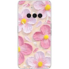 TechTree Nothing Phone (3A) Uyumlu Pembe Beyaz Çiçekler Sulu Boya Baskılı Silikon Kılıf