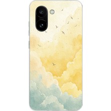 TechTree Oneplus 15R Uyumlu Sarı ve Yeşil Tonlu Bulut ve Kuşlar Baskılı Silikon Kılıf