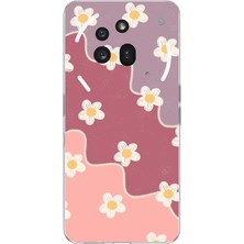 TechTree Nothing Phone (3A) Pro Uyumlu Gül Kurusu ve Lila Tonlu Dalgalı Papatya Baskılı Silikon Kılıf