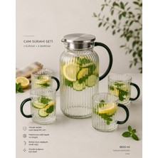 Lumindra Liora Modern Çizgili Cam Sürahi 4 Bardak Seti 1800 ml Sürahi 350 ml Bardak