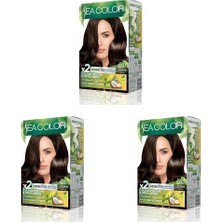 Sea Color Amonyaksız, Vegan, Doğal, Besleyici Kalıcı Saç BOYASI%100 Beyaz Kapama (1 Paket 2 x 50 ml Boya & Oksidan) (Açık Kahve 5.0) (3 Paketi)
