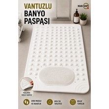 MAİN SHOP 1 Adet Beyaz Renk Silikon Kaymaz Tabanlı Banyo Paspası Duş Kaydırmazı Vantuzlu 36 x 69,5  cm M-162