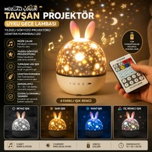 GreaTech Müzikli Çocuk Tavşan Projektör Uyku Gece Lambası Yıldızlı Gökyüzü Projektörü Uzaktan Kumandalı LED