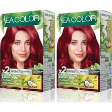 Sea Color Amonyaksız, Vegan, Doğal, Besleyici Kalıcı Saç BOYASI%100 Beyaz Kapama (1 Paket 2 x 50 ml Boya & Oksidan) (Çilek Kırmızısı 5.65) (2 Paketi)