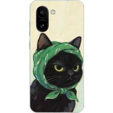 TechTree Oneplus 15R Uyumlu Babushka Yeşil Başörtülü Siyah Kedi Baskılı Silikon Kılıf