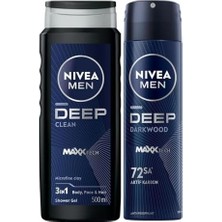 Men Erkek Deep Dimension Duş Jeli 500 Ml,derinlemesine Temizlik,bakımlı Cilt,vücut,yüz ve Saç Için,ferah Koku,aktif Karbon + Men Erkek Sprey Deodorant Deep Dimension Darkwood 150ML