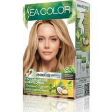 Sea Color Amonyaksız, Vegan, Doğal, Besleyici Kalıcı Saç BOYASI%100 Beyaz Kapama (1 Paket 2 x 50 ml Boya & Oksidan) (Bal Köpüğü 8.3)