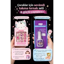 Çocuk Tırnak Seti, Desenli Takma Çocuk Tırnakları, Fırçalı Tırnak Yapıştırıcısı, Sevimli Tasarım, Kolay Uygulama, Kız Çocukları Için Eğlenceli Manikür Seti