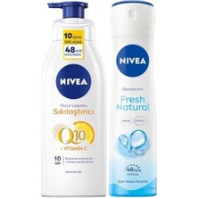 Trendy Pazars Kadın Sprey Deodorant Fresh Natural 150ML, Q10 Sıkılaştırıcı ve Nemlendirici Vücut Losyonu 400ML