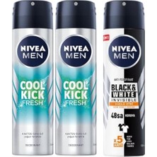 Men Erkek Sprey Deodorant Kick Fresh, 150 Ml, Ter ve Ter Kokusuna Karşı 48 Saat Korumax2 + Men Erkek Sprey Deodorant & Invisible Güçlü Etki 48 Saat Koruma (150ML)