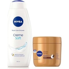 Nemlendirici El ve Vücut Bakım Kremi Cocoa Butter 400 Ml,48 Saat Nemlendirici,kakao Yağı,e Vitamini,kakao Kokusu + Creme Soft Kremsi Dokunuş Banyo ve Duş Jeli 750 ml