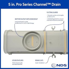 Nds 5 Inç Pro Serisi Tahliye Kiti, 5-1/2 Inç x 39-3/8 Inç Derin Profil Kanalı, Uç Kapakları/çıkışı, Gri Plastik Izgaralar