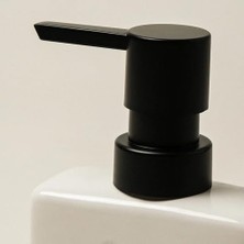 Modern Banyo Mutfak Seramik Sabunluk ve Süngerlik Seti, Beyaz, 380ML Dispenser, Siyah Pompalı, 9X7X17CM