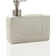 Amberhaus Mat Seramik Sünger Hazneli Sıvı Sabunluk - Tezgah Üstü Mutfak Bulaşık Deterjanlığı - Metal Pompalı Şık Organizer (750 Ml)