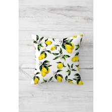 Pelangi Limon ve Yaprakları Çift Tarafı Baskılı Gizli Fermuarlı Yastık Kılıfı Kırlent Koltuk Yastık Kılıfı, Beyaz-Sarı-Yeşil 45 x 45