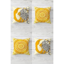 Pelangi Batik Desenli Ay ve Güneş Kız Tema Gizli Fermuarlı Kırlent Kılıfı Koltuk Yastık Kılıfı TAKIM(4ADET), Sarı-Gri 45 x 45