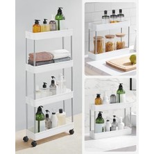 Arabası, 4 Seviyeli Mutfak Arabası, Mutfak Rafı, Tekerlekli Niş Rafı, Banyo Rafı, Yerden Tasarruf Sağlayan, Beyaz