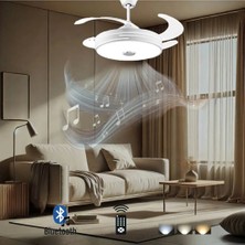 Begin Gizli Kanatlı LED Işıklı Tavan Vantilatörü, Beyaz, Bluetooth Hoparlörlü, Uzaktan Kumandalı, Zaman Ayarlı, 3 Renk Sıcaklığı, 90W