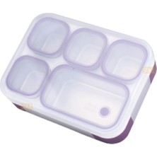 Bento 1000ML Lunchbox Tek Katlı 5 Bölmeli Çelik Sefer Tası Yemek Kutusu (Mor)