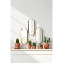 Oval Aynalı Duvar Aksesuarı Sunumluk Ikramlık Kahve ve Çay Çok Amaçlı 3 Adet, Sarı