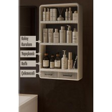 Premium Yapışkanlı Duvar Rafı Organizer, Banyo Mutfak Rafı, 70X40X10 Cm, Çekmeceli, Kancalı, Suya Dayanıklı, Delme Gerektirmez